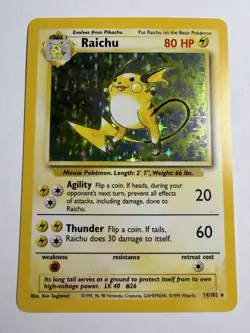 Raichu Pokemon Card No. 14/102 - Base Set Unlimited - Holo - 1999 - NM - Image 1