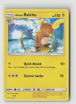 ALOLAN RAICHU #17/30 SM TRAINER KIT LYCANROC NON HOLO POKEMON TCG NM - Image 1