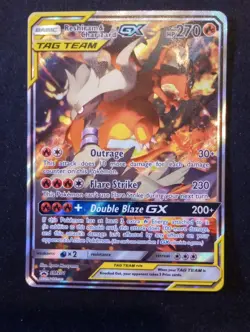 Pokemon TCG Reshiram Charizard GX SM201 Tag Team Alt Art Black Star Promo LP - Image 1