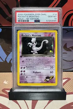 2000 POKEMON GYM CHALLENGE HOLO-1ST ED #14 ROCKET'S MEWTWO PSA 10 With Swirl - Image 1