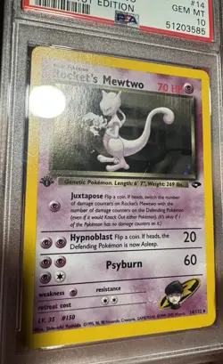 2000 POKEMON GYM CHALLENGE HOLO-1ST ED #14 ROCKET'S MEWTWO PSA 10 With Swirl - Image 3