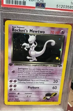 2000 POKEMON GYM CHALLENGE HOLO-1ST ED #14 ROCKET'S MEWTWO PSA 10 With Swirl - Image 4