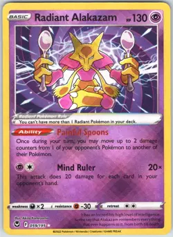 Radiant Alakazam 059/195 Radiant Rare Silver Tempest Pokemon NM - Image 1
