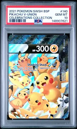2021 POKEMON CELEBRATIONS COLLECTION PIKACHU V-UNION #SWSH142 PROMO HOLO PSA 10 - Image 1