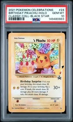 2021 POKEMON CELEBRATIONS CLASSIC COLL #24 BIRTHDAY PIKACHU-HOLO PSA 10 - Image 1