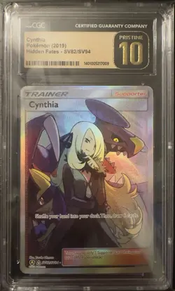 CGC PRISTINE 10 Pokemon 2019 HIDDEN FATES CYNTHIA SV82/SV94 - Image 1