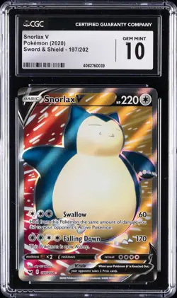 2020 POKEMON SWORD & SHIELD #197 FULL ART/SNORLAX V CGC 10 GEM MINT - Image 1
