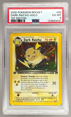 2000 Pokemon Team Rocket First Edition 83 Dark Raichu Holo PSA 6 129663431 - Image 1