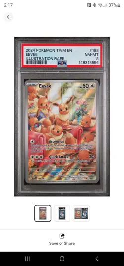 Pokemon Eevee Illustration Rare Holo 188/167 Twilight Masquerade PSA 8 2024 - Image 3