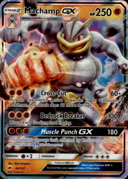 Pokemon TCG Holo Full Art Machamp GX SM - Burning Shadows 64/147 - Image 1