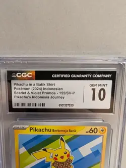 Pokemon Pikachu in a Batik Shirt Promo 2024 Indonesian 155/SV-P CGC 10 - Image 3