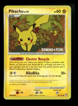 Pikachu 94/123 Diamond Pearl 2007 Mysterious Treasures Reverse Holo Pokemon Card - Image 1