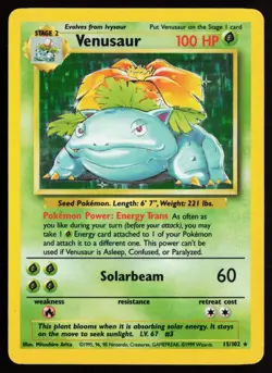 1999 Pokemon WOTC Base Set Unlimited Venusaur #15 /102 LP - Image 1