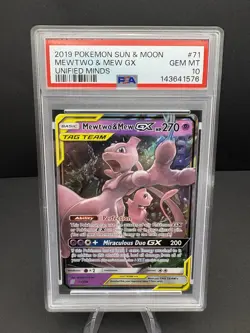2019 POKEMON SUN & MOON UNIFIED MINDS MEWTWO & MEW GX 71 PSA 10 - Image 1