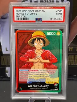 2022 One Piece English OP01-003 Monkey D Luffy Errata PSA 9 MINT - Image 1