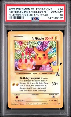 2021 POKEMON CELEBRATIONS CLASSIC COLL #24 BIRTHDAY PIKACHU-HOLO PSA 10 - Image 1