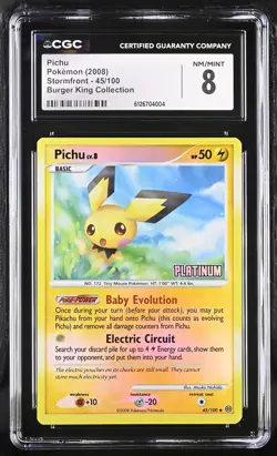 CGC 8 Pichu 2008 Stormfront 45/100 Burger King Collection Pokemon Card - Image 1