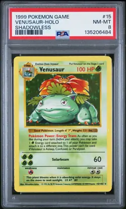 1999 POKEMON BASE SET SHADOWLESS #15 VENUSAUR-HOLO PSA 8 - Image 1