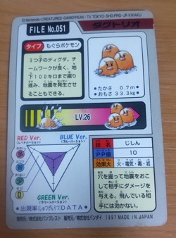 Pokemon Card Japanese Carddass Dugtrio 1997 vintage from Japan - Image 4