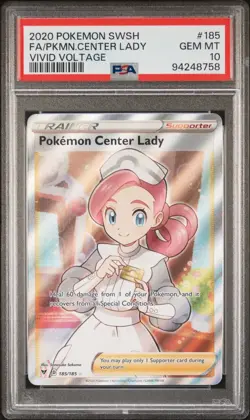 Pokemon Center Lady Full Art 185/185 Vivid Voltage PSA 10 Gem Mint - Image 1