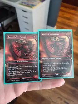 MTG MAGIC THE GATHERING DUSKMOURN RAZORKIN NEEDLEHEAD BORDERLESS X2 FOIL AND... - Image 1