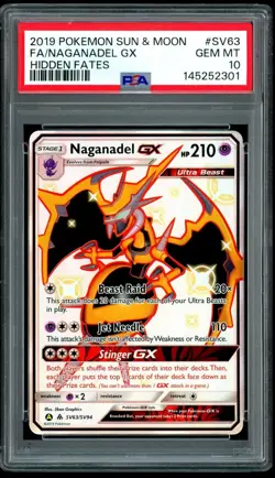 2019 Pokemon S & M Hidden #SV63 FA Naganadel Gx PSA 10 GEM MINT - Image 1