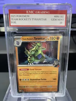 TEAM ROCKET'S TYRANITAR #96/182 RARE FOIL Pokemon 2025 Card GRADED 10 MINT TCG - Image 1