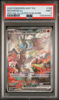 2025 POKEMON WHT EN-WHITE FLARE SPECIAL ILLUSTRATION RARE #166 RESHIRAM EX PSA 9 - Image 1