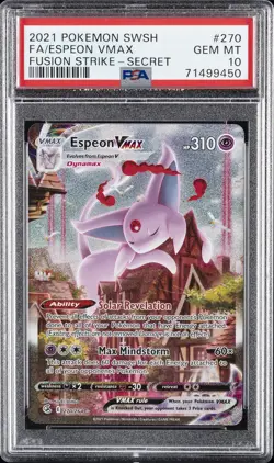 2021 POKEMON SWORD & SHIELD FUSION STRIKE SECRET FULL ART/ESPEON VMAX PSA 10 - Image 1