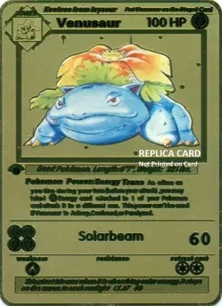 Pokemon - Venusaur 1st ed stamp - GOLD METAL tcg CARD Collectable Fan Art - Image 1