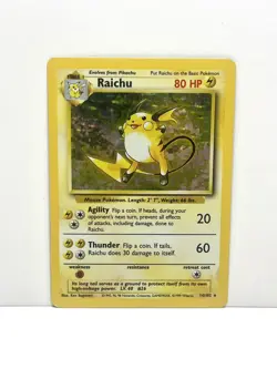 Pokemon TCG Raichu 14/102 Base Set Unlimited Holo Rare WOTC Vintage LP - Image 1