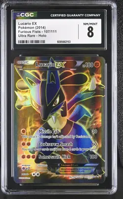 CGC 8 Lucario EX 2014 Furious Fists 107/111 Ultra Rare Holo Pokemon Card - Image 1