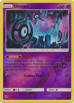 Unown 91/214 Reverse Holo Lost Thunder Pokemon Card NM - Image 1