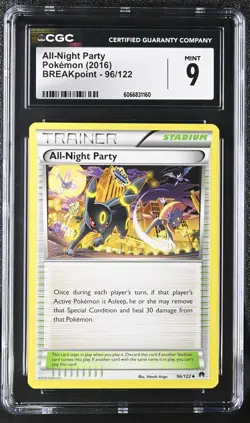 CGC 9 MINT All-Night Party 2016 BREAKpoint 96/122 Pokemon Card - Image 1