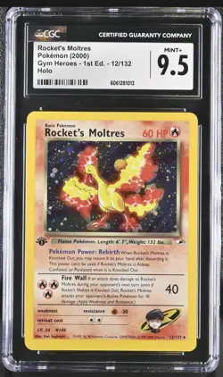 2000 Pokemon 1st Edition Gym Heroes Rocket's Moltres Holo 12/132 CGC MINT+ 9.5 - Image 1