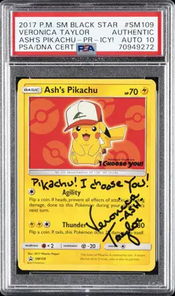 2017 POKEMON SM BLACK STAR PROMO #SM109 ASH'S PIKACHU PSA AUTHENTIC AUTO 10 - Image 1
