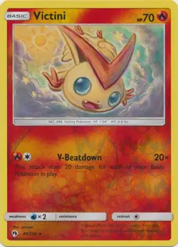 Victini 49/214 Reverse Holo Lost Thunder Pokemon Card NM - Image 1