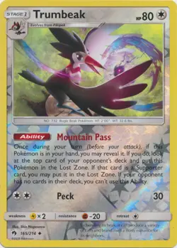 Trumbeak 165/214 Reverse Holo Lost Thunder Pokemon Card NM - Image 1