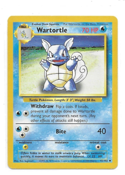 Pokemon TCG Wartortle 42/102 Uncommon Base Set Unlimited 1999 VTG WOTC LP - Image 1