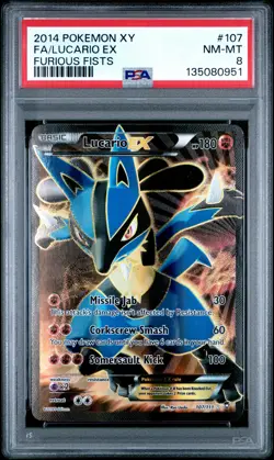2014 POKEMON XY FURIOUS FISTS #107 FULL ART/LUCARIO EX PSA 8 - Image 1
