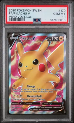 2020 POKEMON SWORD & SHIELD VIVID VOLTAGE #170 FULL ART/PIKACHU V PSA 10 - Image 1
