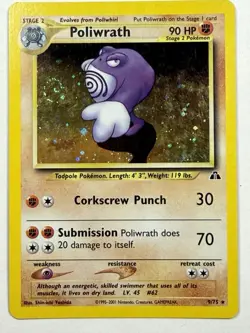 Poliwrath 9/75 Holo Rare Neo Discovery Pokemon Card Vintage LP/MP - Image 1