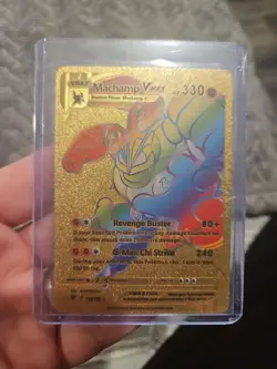 Machamp V Rainbow Gold Foil Fan Art Vinyl Collector Card - Image 1
