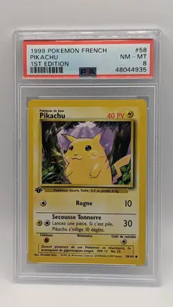 1999 Pokemon 1st Edition French Base Set Pikachu 58/102 PSA 8 NM-MT! - Image 1