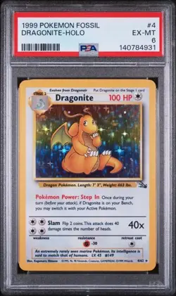 1999 POKEMON FOSSIL #4 DRAGONITE-HOLO PSA 6 - Image 1