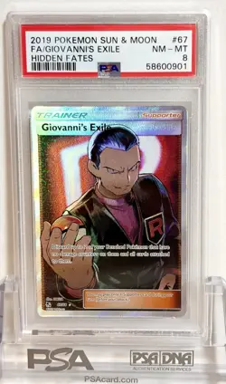 2019 POKEMON SUN & MOON HIDDEN FATES 67 FULL ART GIOVANNIS EXILE PSA 8 NEAR MINT - Image 1