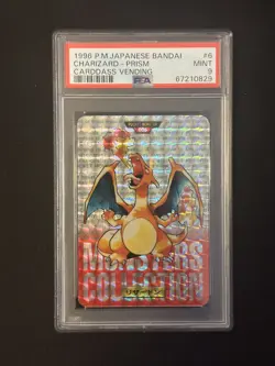 1996 POKEMON JAPANESE BANDAI CHARIZARD PRISM CARDDASS VENDING CARD PSA 9 MINT - Image 1