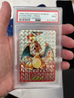 1996 POKEMON JAPANESE BANDAI CHARIZARD PRISM CARDDASS VENDING CARD PSA 9 MINT - Image 5