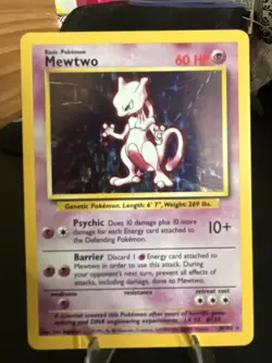 Pokemon Mewtwo Base Set Holo Rare 10/102 1999 60 HP Wizards Copyright English - Image 1