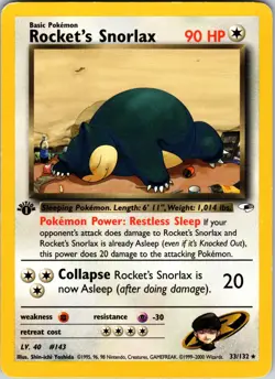 Rocket's Snorlax 033/132 Gym Heroes Pokemon MP 1st Edition - Image 1